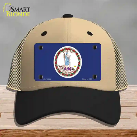 Virginia State Flag Novelty License Plate Hat Mesh / Khaki|Black