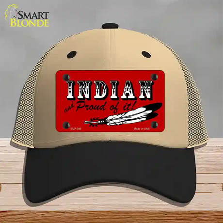 Indian And Proud Novelty License Plate Hat Mesh / Khaki|Black