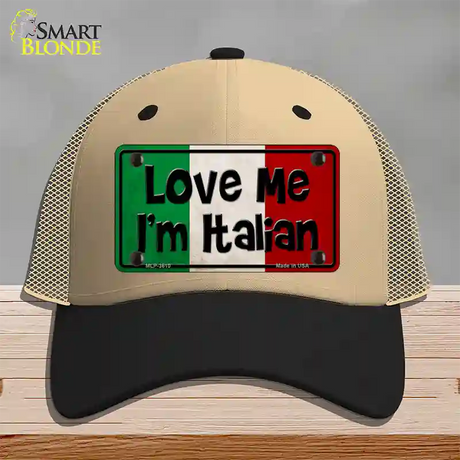 Love Me Im Italian Novelty License Plate Hat Mesh / Khaki|Black