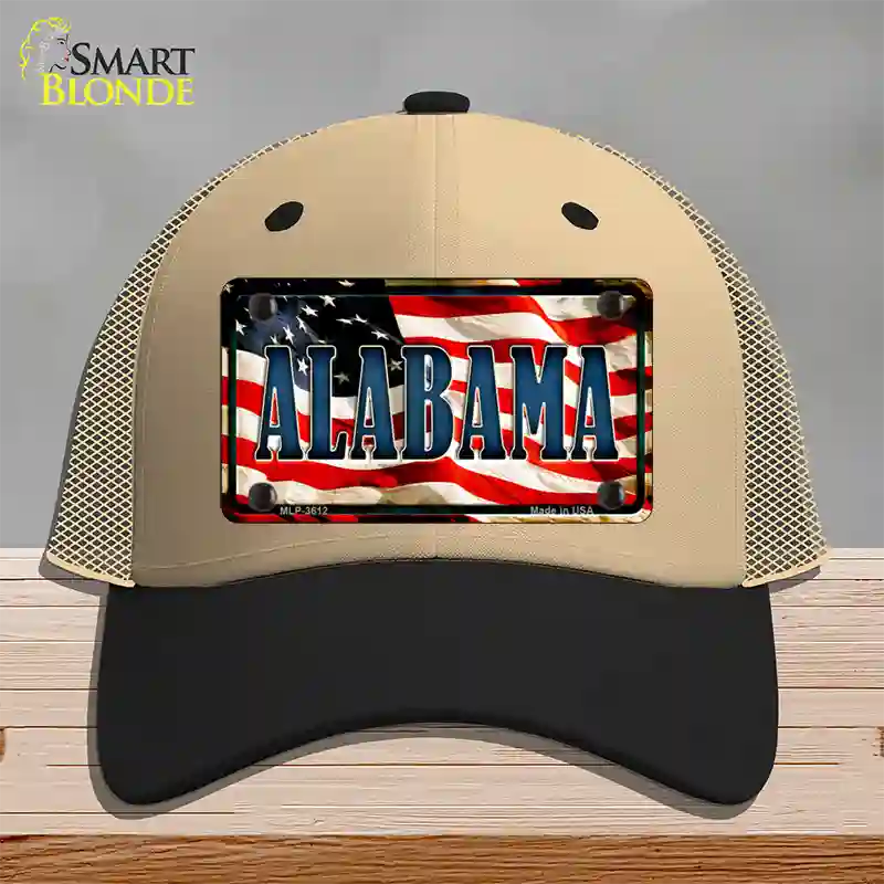 Alabama USA Novelty License Plate Hat Mesh / Khaki|Black