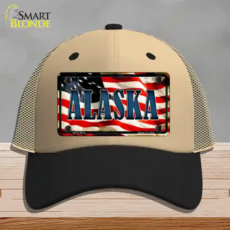 Alaska USA Novelty License Plate Hat Mesh / Khaki|Black