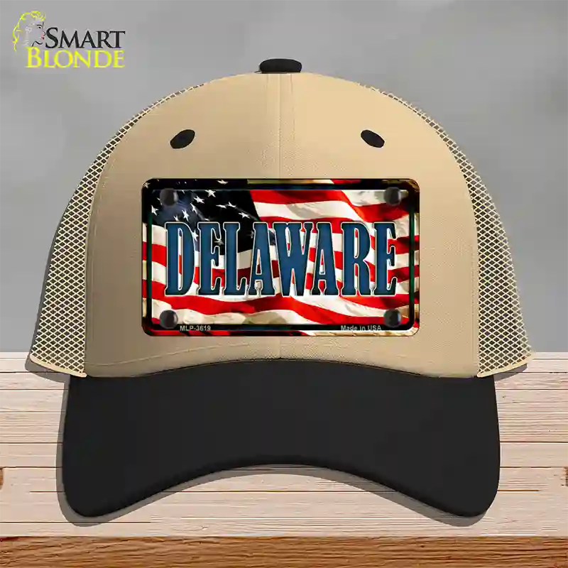 Delaware USA Novelty License Plate Hat Mesh / Khaki|Black