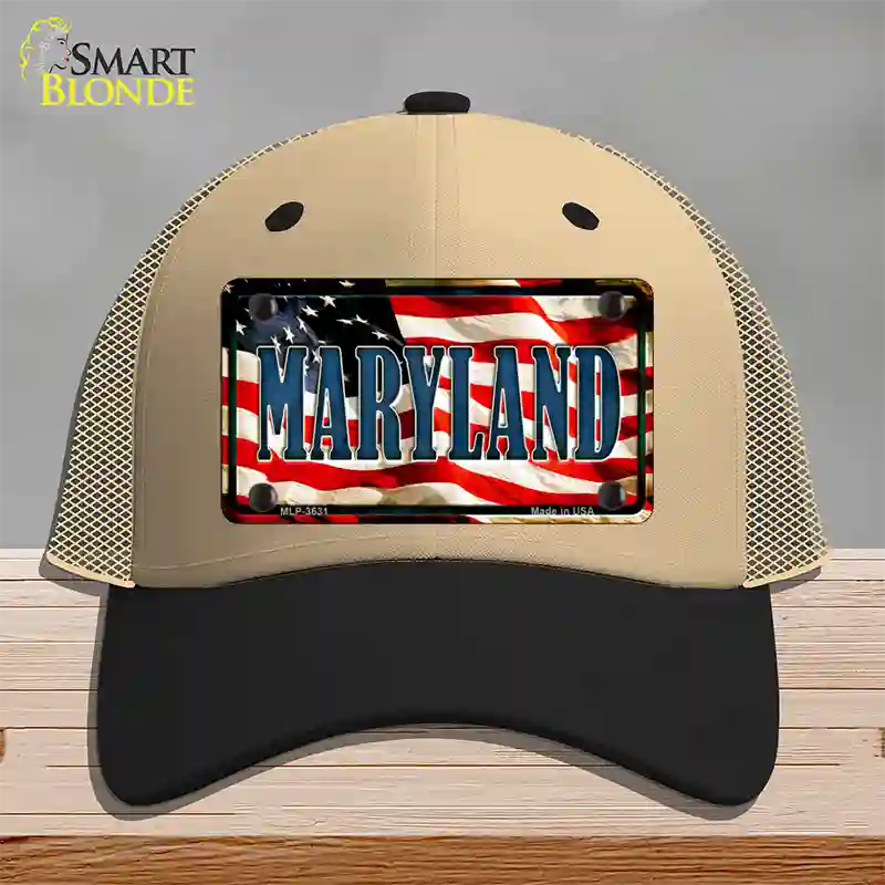 Maryland USA Novelty License Plate Hat Mesh / Khaki|Black