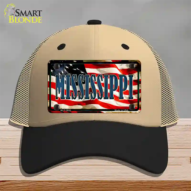 Mississippi USA Novelty License Plate Hat Mesh / Khaki|Black