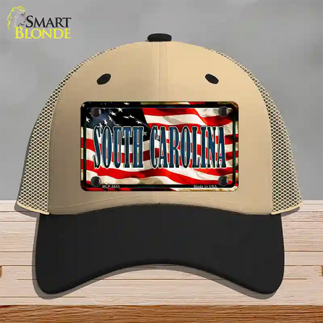 South Carolina USA Novelty License Plate Hat Mesh / Khaki|Black