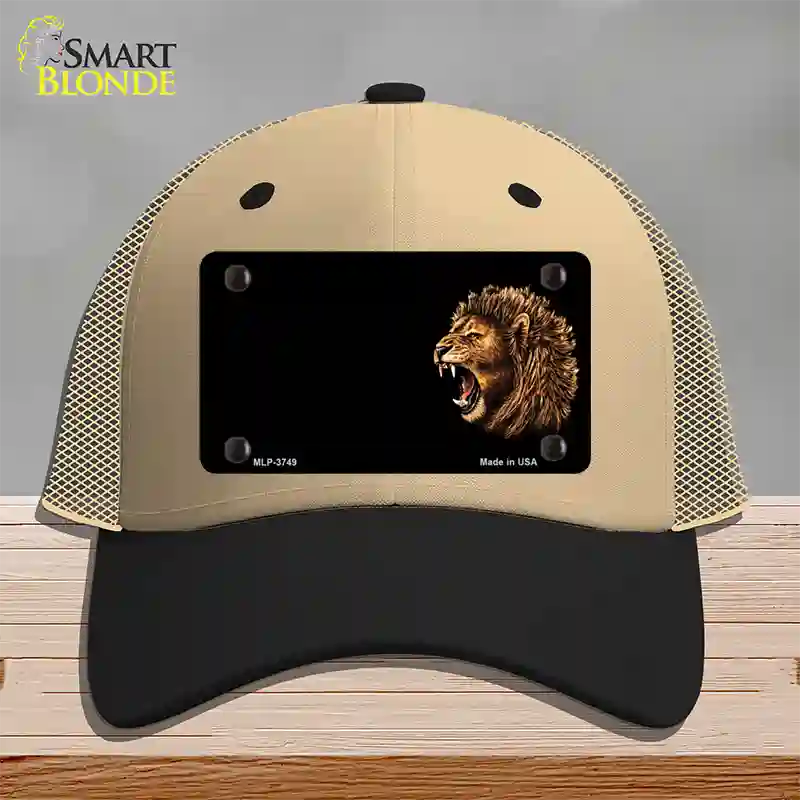 Lion Head Offset Novelty License Plate Hat Mesh / Khaki|Black