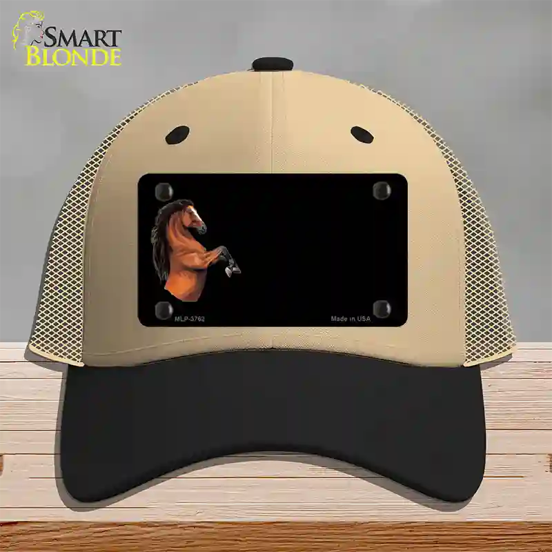 Horse Offset Novelty License Plate Hat Mesh / Khaki|Black