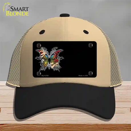 Butterfly Offset Novelty License Plate Hat Mesh / Khaki|Black