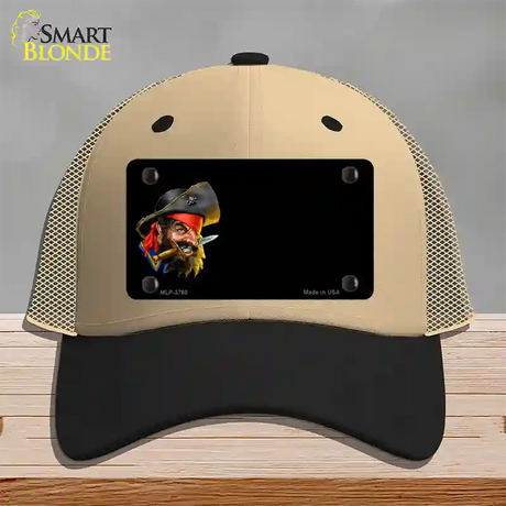 Pirate with Knife Offset Novelty License Plate Hat Mesh / Khaki|Black