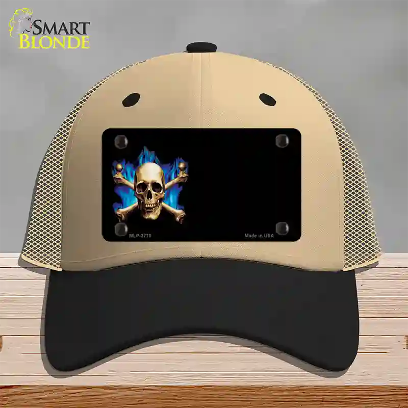 Skull Offset Novelty License Plate Hat Mesh / Khaki|Black