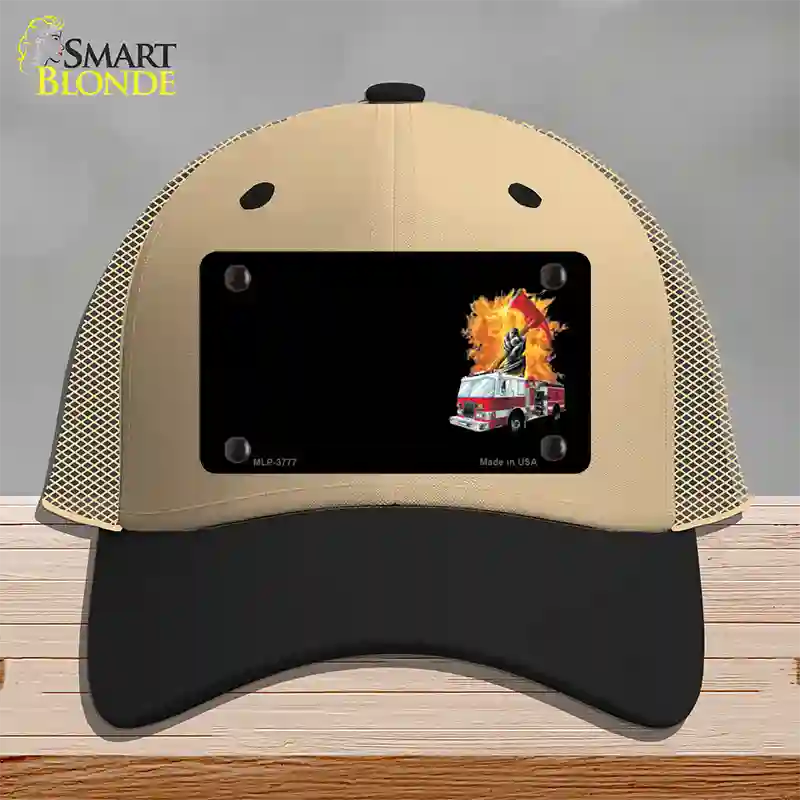 Fire Engine Flames Flaming Ax Offset Novelty License Plate Hat Mesh / Khaki|Black