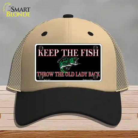 Keep the Fish Novelty License Plate Hat Mesh / Khaki|Black