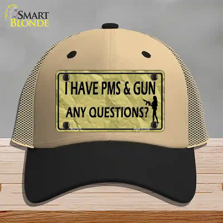 PMS And A Gun Novelty License Plate Hat Mesh / Khaki|Black