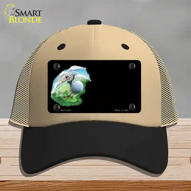 Golfer Golf ball Offset Novelty License Plate Hat Mesh / Khaki|Black