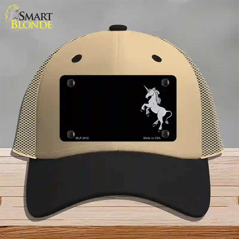 Unicorn Offset Black Novelty License Plate Hat Mesh / Khaki|Black