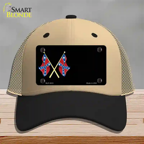 Crossed Rebel Flags Offset Novelty License Plate Hat Mesh / Khaki|Black