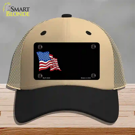 American Flag Offset Novelty License Plate Hat Mesh / Khaki|Black