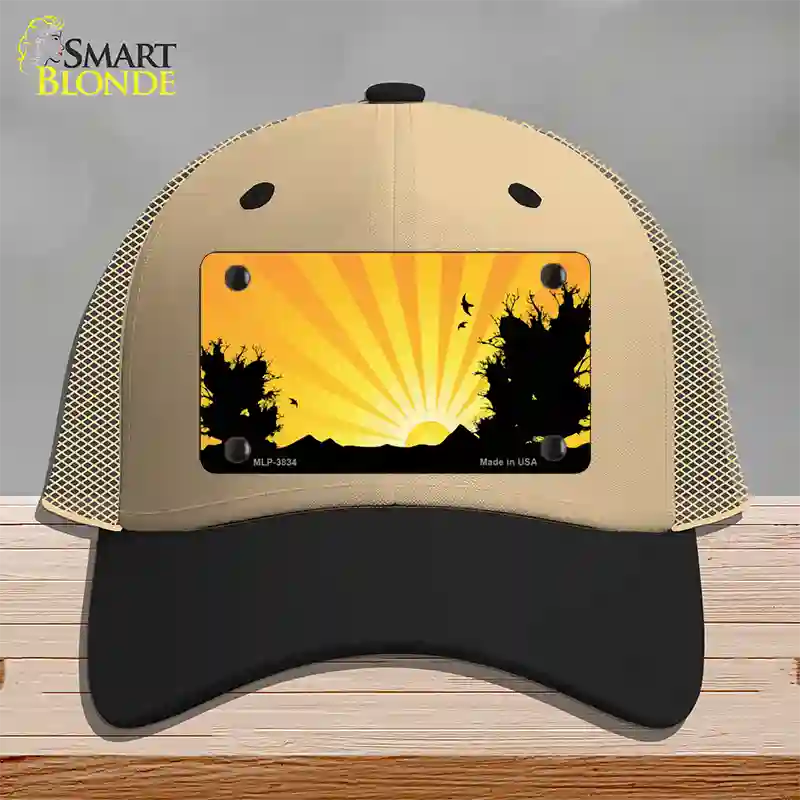 Southwest Orange Sunset Novelty License Plate Hat Mesh / Khaki|Black