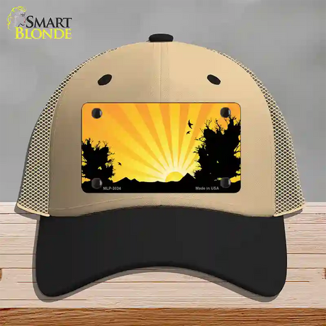 Southwest Orange Sunset Novelty License Plate Hat Mesh / Khaki|Black