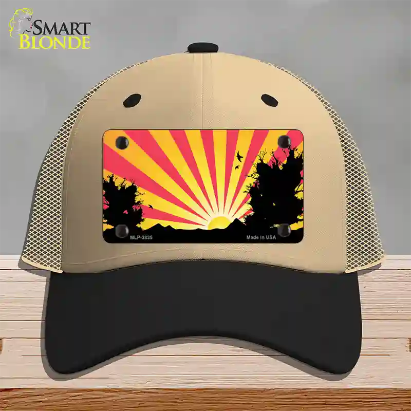 Southwest Red Sunset Novelty License Plate Hat Mesh / Khaki|Black