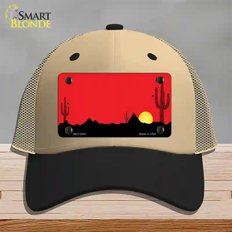 Southwest Cactus Sunrise Red Novelty License Plate Hat Mesh / Khaki|Black