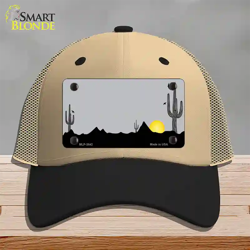 Southwest Cactus Sunrise Gray Novelty License Plate Hat Mesh / Khaki|Black