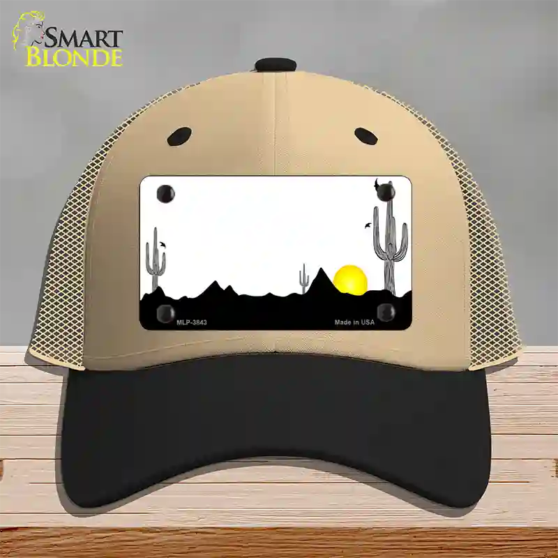 Southwest Cactus Sunrise White Novelty License Plate Hat Mesh / Khaki|Black