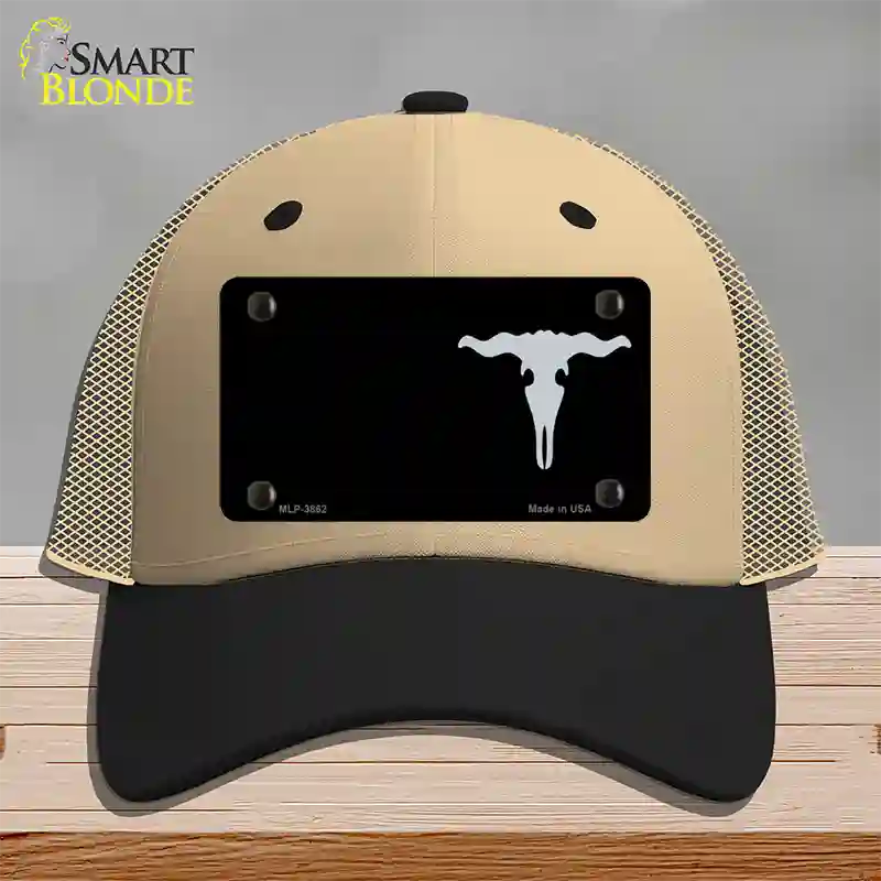 Cattle Skull Offset Novelty License Plate Hat Mesh / Khaki|Black