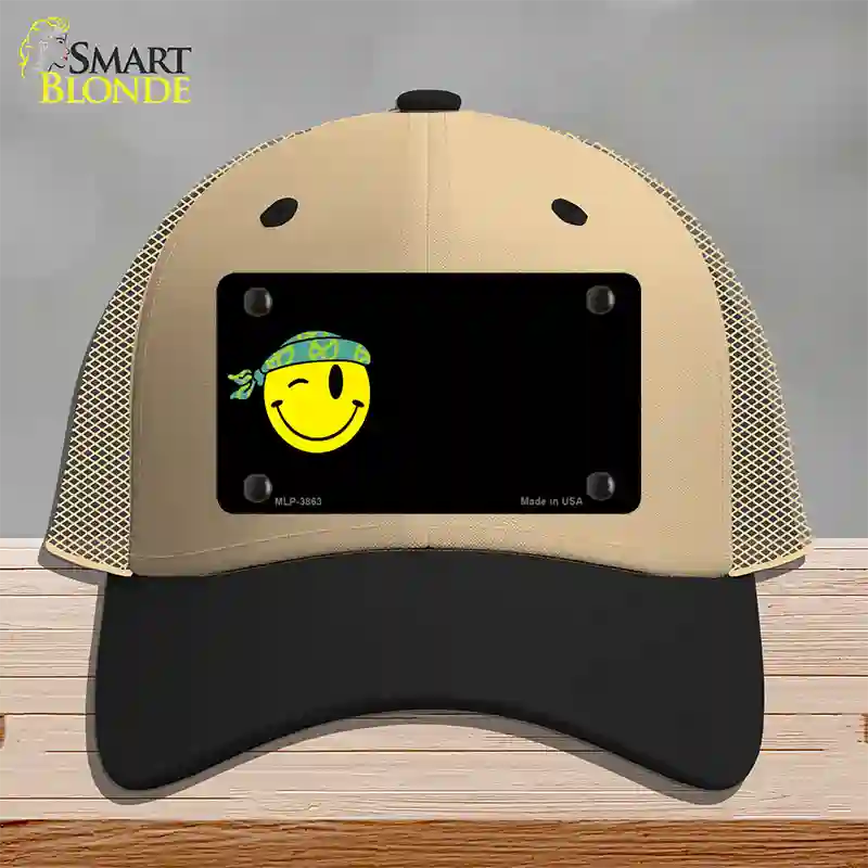 Winking Peace Smiley Offset Novelty License Plate Hat Mesh / Khaki|Black