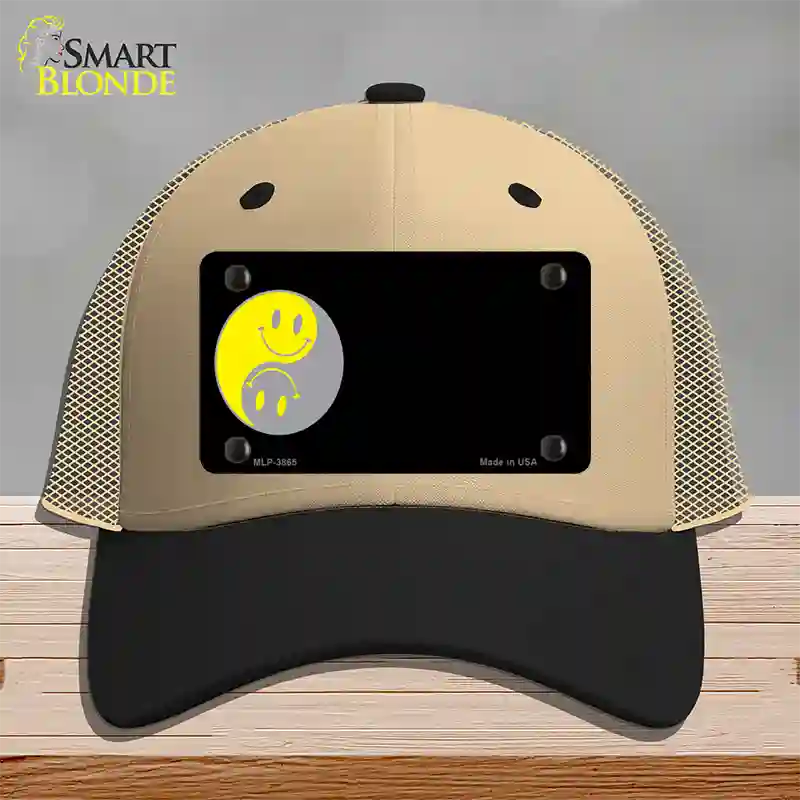 Yin Yang Smiley Offset Novelty License Plate Hat Mesh / Khaki|Black