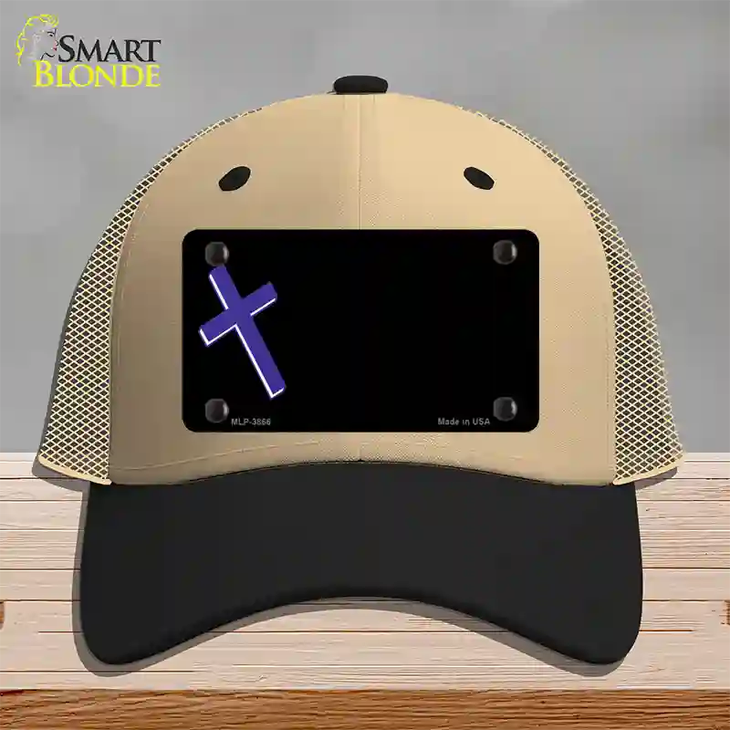 Purple Cross Offset Novelty License Plate Hat Mesh / Khaki|Black