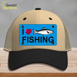 I Love Fishing Novelty License Plate Hat Mesh / Khaki|Black