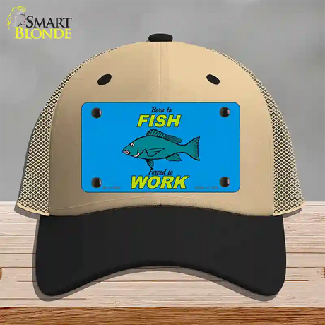 Born To Fish Novelty License Plate Hat Mesh / Khaki|Black