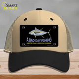 A Bad Day Fishing Novelty License Plate Hat Mesh / Khaki|Black