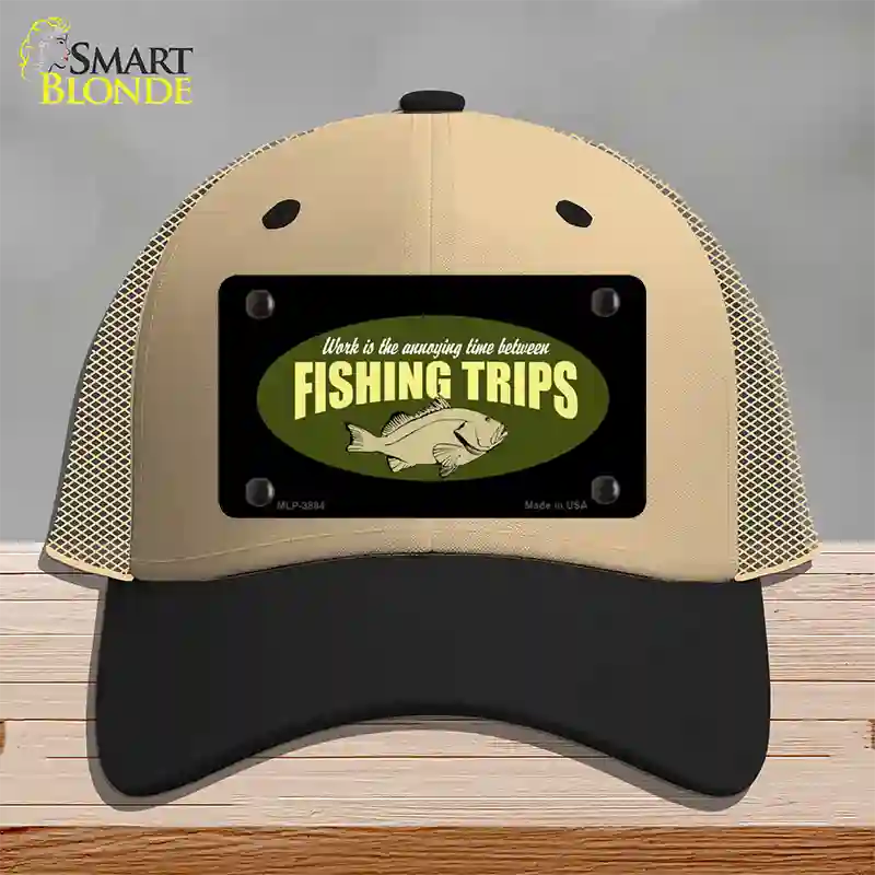 Fishing Trips Novelty License Plate Hat Mesh / Khaki|Black