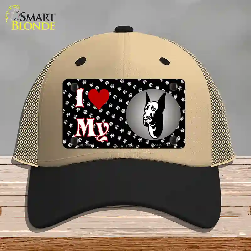 I Love My Great Dane Novelty License Plate Hat Mesh / Khaki|Black