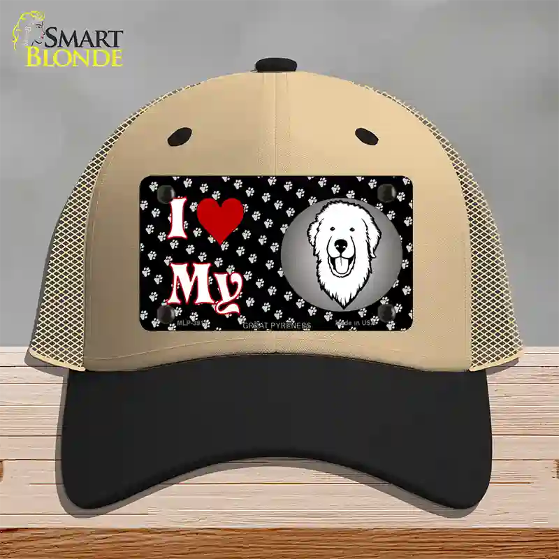 I Love My Great Pyrenees Novelty License Plate Hat Mesh / Khaki|Black