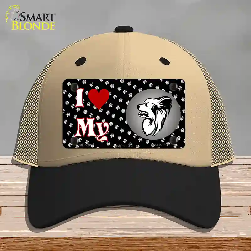 I Love My Papillon Novelty License Plate Hat Mesh / Khaki|Black