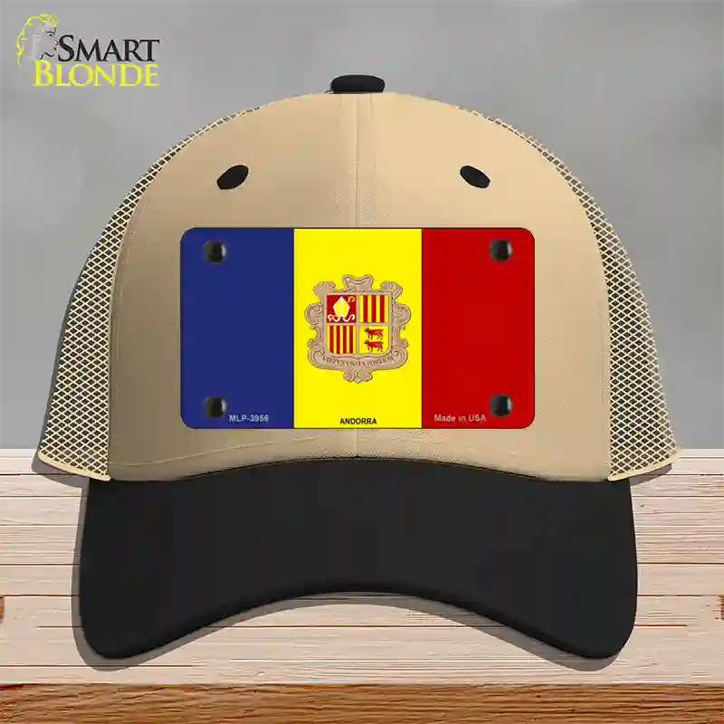 Andorra Flag Novelty License Plate Hat Mesh / Khaki|Black