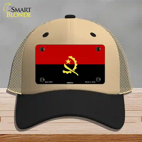 Angola Flag Novelty License Plate Hat Mesh / Khaki|Black