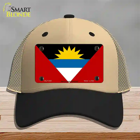 Antigua & Barbuda Flag Novelty License Plate Hat Mesh / Khaki|Black