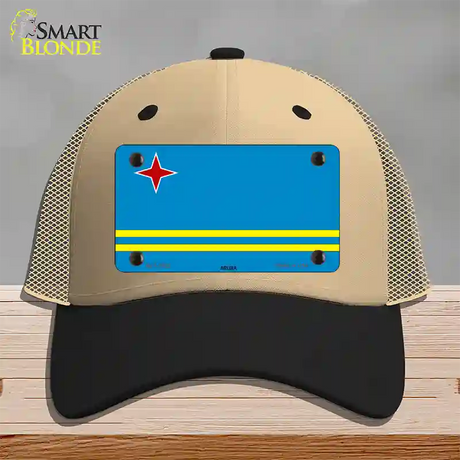 Aruba Flag Novelty License Plate Hat Mesh / Khaki|Black