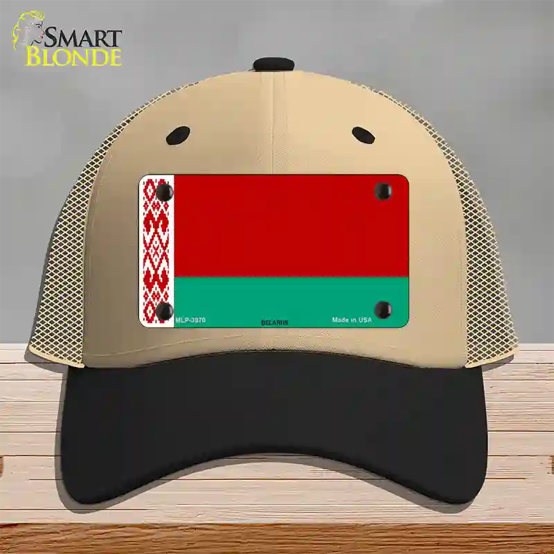 Belarus Flag Novelty License Plate Hat Mesh / Khaki|Black