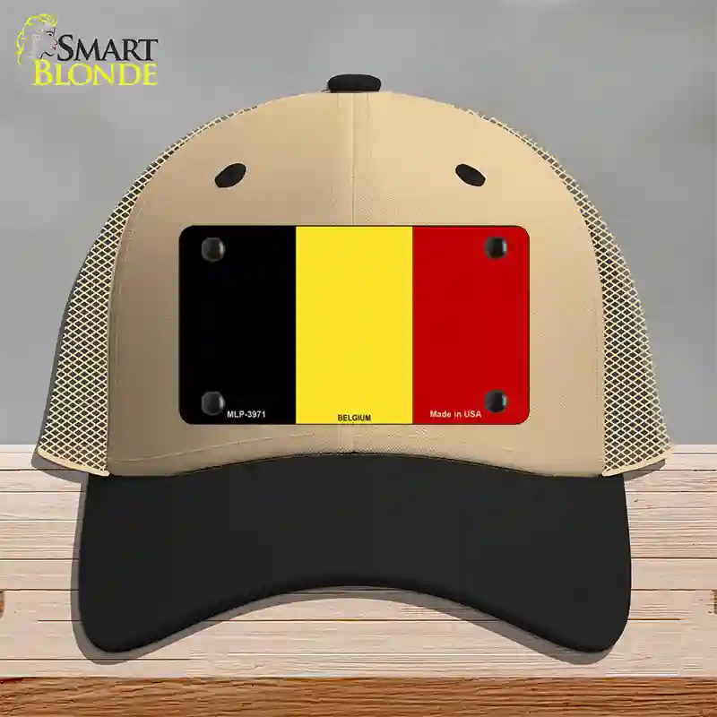 Belgium Flag Novelty License Plate Hat Mesh / Khaki|Black