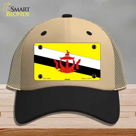 Brunei Flag Novelty License Plate Hat Mesh / Khaki|Black