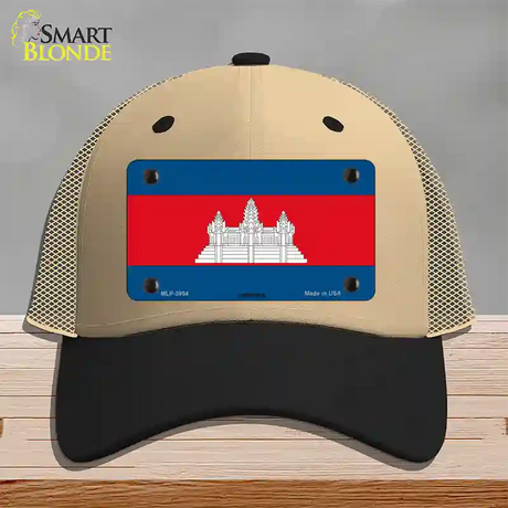 Cambodia Flag Novelty License Plate Hat Mesh / Khaki|Black