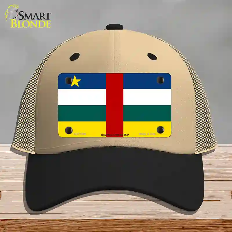 Central African Rep Flag Novelty License Plate Hat Mesh / Khaki|Black