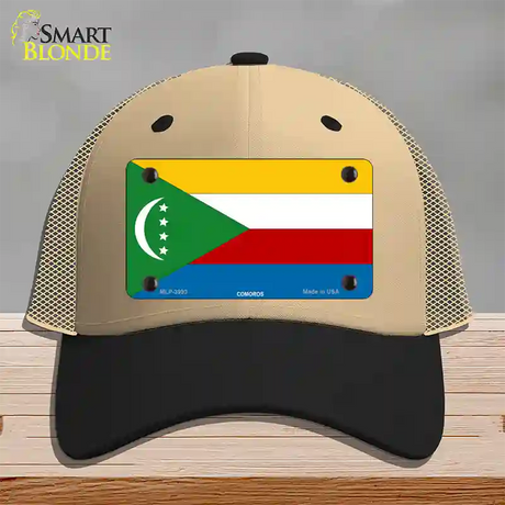 Comoros Flag Novelty License Plate Hat Mesh / Khaki|Black