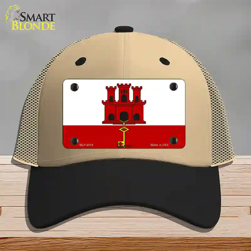 Gibraltar Flag Novelty License Plate Hat Mesh / Khaki|Black