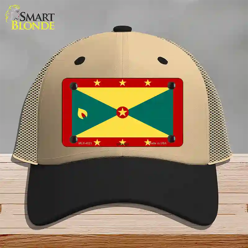 Grenada Flag Novelty License Plate Hat Mesh / Khaki|Black